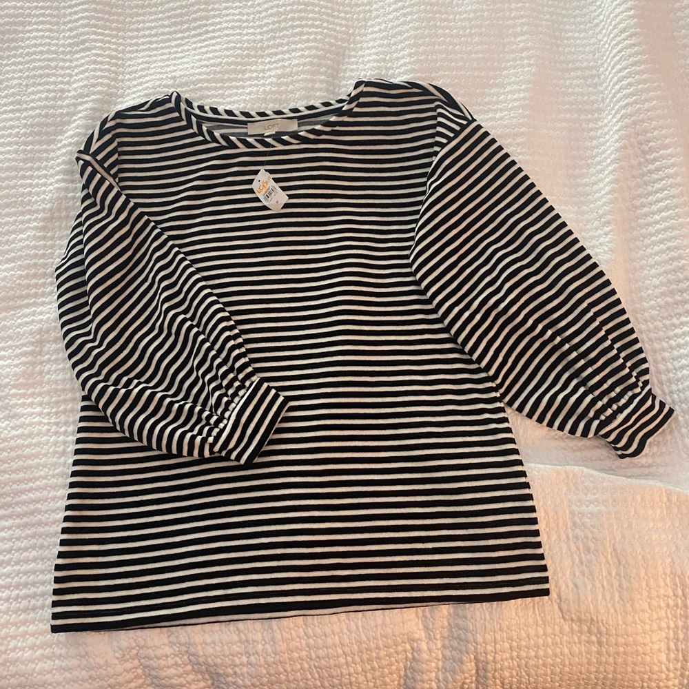 NWT LOFT Black & White striped velvet sweater / sweatshirt, boatneck. Super soft